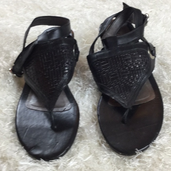 Black Ankle Wrap Black Thong Sandals - Picture 4 of 8